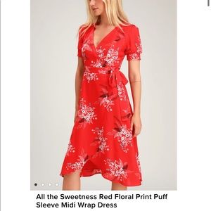 LULU’s Red floral wrap dress